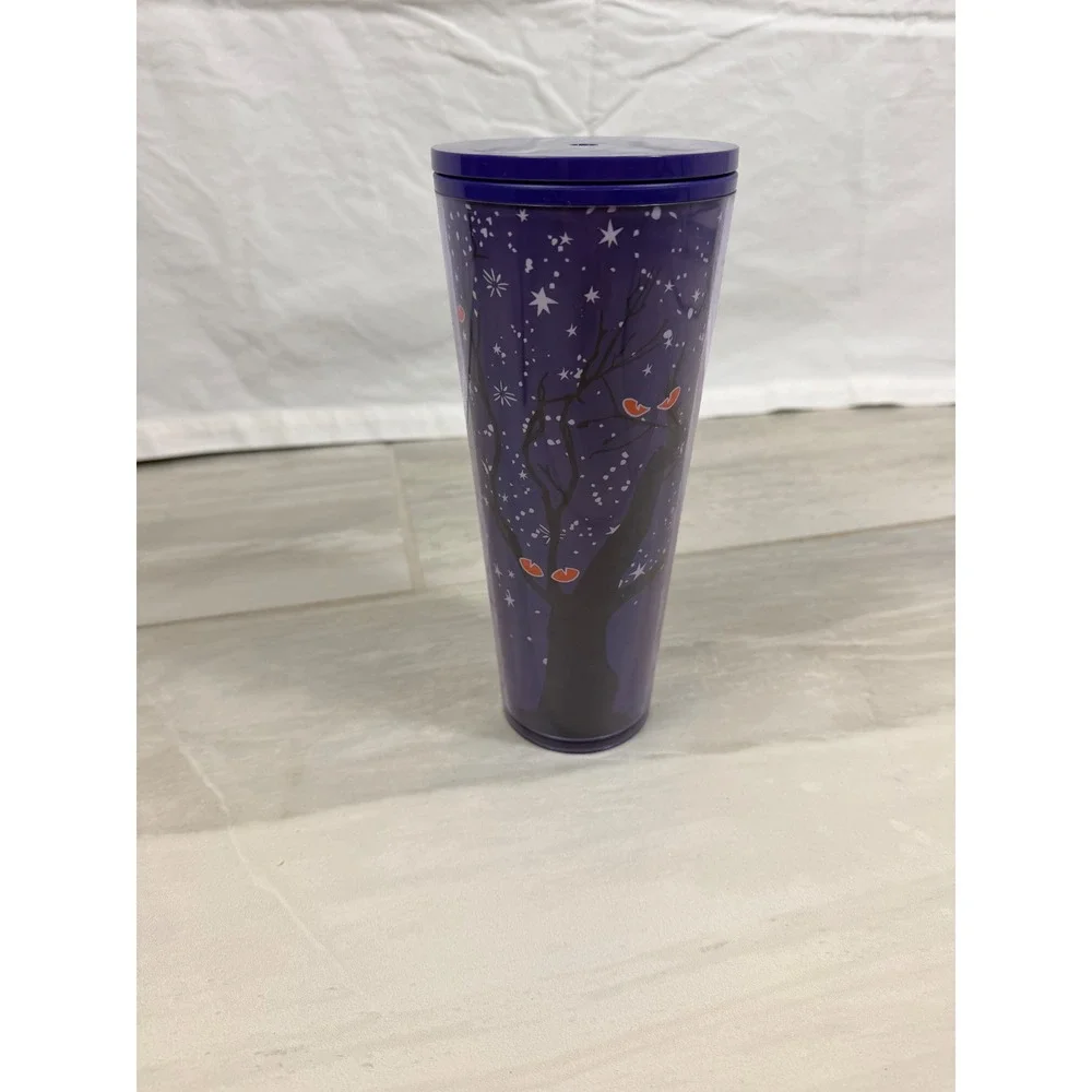 Starbucks Halloween Purple Spooky Tree Eyes Cold Cup Tumbler 24oz 011136329